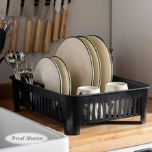 Trend Maison Çok Amaçlı Plastik Bulaşıklık Tabaklık, Kaşıklık, Bardaklık Tezgah Üstü Bulaşık Kurutma Siyah