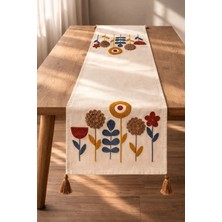 Shopyteks %100 Pamuk Keten Bohem Punch Nakışlı Masa Runner – 30X140 cm Zarif ve Doğal Sofra Dekorasyonu