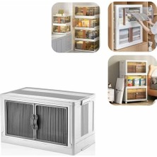 Nisar Store 4 Katlı Katlanabilir Portatif Dolap (Beyaz-Gri) | Kapaklı, Ayarlanabilir Plastik Çok Amaçlı Saklama Rafı | Banyo, Çocuk Odası ve Mutfak Düzenleyici (4 Boy Seçeneği) (Tekli Kasa - Beyaz)