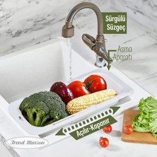 Trend Maison Sürgülü Ayarlanabilir Pratik Lavabo Süzgeci, Uzun Kısa Ayarlı Evye, Meyve Sebze Salata Yıkama Beyaz