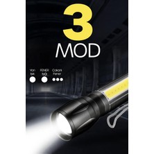 Alastor 3 Mod Metal Şarjlı El Feneri Zoomlu Mini Boy Type-C Kutulu Cob LED Lamba Acil Durum Işığı 47701