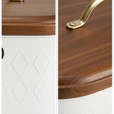 Nisar Store Beyaz Metal Ekmek Kutusu 33X18X18 cm | Ahşap Kapaklı Büyük Hacimli Ekmeklik | Kulplu Modern Mutfak Depolama Kabı | Uzun Süre Taze Saklama