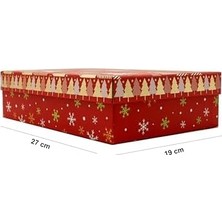 Nisar Store Yılbaşı Hediye Kutusu – 27X19X7 cm Kırmızı Temalı Kapaklı Hediye Kutusu | Dayanıklı Karton, Altın Detaylı Yeni Yıl Hediye Paketi Kutusu