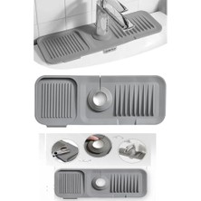 Nisar Store Musluk Mat, Eviye Matı,elastik Musluk Matı Su Tutucu Düzenleyici Kaydırmaz Taban Organizer Mutfak Banyo Lavabo, Silikon (Gri)