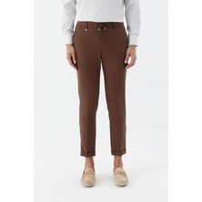 Sabri Özel Erkek Kahve Dar Kesim Slim Fit Dokuma Yan Cep Jogger Pantolon