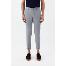 Sabri Özel Erkek Gri Dar Kesim Slim Fit Dokuma Yan Cep Jogger Pantolon