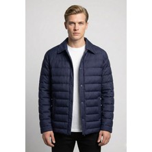 Sabri Özel Giotelli Lacivert Regular Fit Yünlü Ceket Yaka Kapitone Erkek Mont