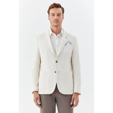 Sabri Özel Ekru Mono Yaka Keten Karışımlı Blazer Erkek Ceket