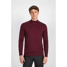 Sabri Özel Bordo Regular Fit Yünlü Yarım Balıkçı Yaka Triko Kazak