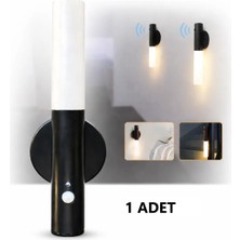 Rultech Siyah Şarjlı Kablosuz Sensörlü LED Aplik Harekete Duyarlı Dekoratif Duvar Lambası 3200K /gün Işık(1 ADET)