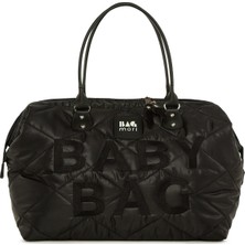 Bagmori Siyah Baby Bag Şişme Anne Bebek Bakım Çanta 57x35x25 cm Suni Deri ve Nakış Detaylarıyla