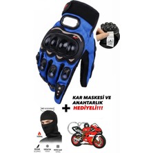 Edelvays Shop 3 Mevsim Korumalı EN13594 Sertifikalı Motosiklet Eldiveni Mavi Uzun