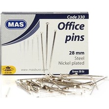 MAS 330 Toplu İğne 20 Gr Nikel 28 Mm Çelik Renkli 288 Adet Araç Gereçler İçin