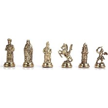 Berry Store Orta Boy Metal Osmanlı-Bizans Satranç Takımı Parlak ve Mermer Desenli Sandıklı Mdf Tahtası (36X36X6 Cm.)