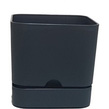 Poliwork Kare Saksı Tabaklı 2,3 Lt – 16x15 cm Dekoratif Kare Plastik Çiçek Saksısı