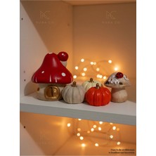 Nura Co 3'lü Dekoratif Biblo Set Mantar Ev Balkabağı Uğur Böcekli Mantar Figürü Kırmızı Şapkalı Raf Süsü