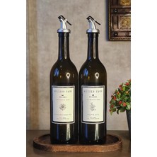 Nisar Store Khakma Ahşap Stantlı 2'li 750ML Zeytinyağı + Ayçiçek Yağı Şişesi Seti, Beyaz