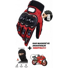 Edelvays Shop Korumalı EN13594 Sertifikalı Motosiklet Eldiveni Kırmızı Uzun Hediyeli