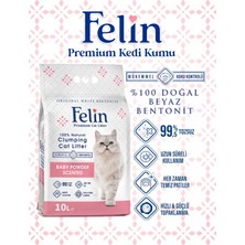 Felin Bebek Pudrası Kokulu Topaklanan İnce Taneli Kedi Kumu 10l