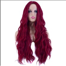 Handmade Uzun Su Dalgalı Fiber Sentetik Peruk Kızıl