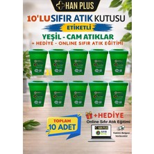 Han Plus Etiketli Geri Dönüşüm Kutusu 10'lu Set (Yeşil - Cam Atık) + Online Sıfır Atık Eğitimi