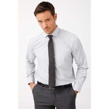 İGS Açık Gri Regular Fit Rahat Kalıp Klasik Yaka Düz Uzun Kollu Cepli Kolay Ütülenir Gömlek