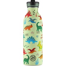 24 Bottles Kids Bottle Jurassic Friends Pipetli Paslanmaz Çelik Çocuk Su Matarası 500 ml - Renk: Yeşil