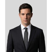 1001 Kravat Gri Desenli Siyah İnce Kravat - 7 cm genişliğinde