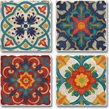 Nisar Store Ispanyol Villası Çok Görüntü Emici Taş Eskitme Bardak Altlığı 4'lü Paket Koruyucu Mantar Destekli Abd'de Üretilmiştir