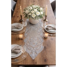 Lena Maison Luna Gümüş Simli Dantel Runner/masa-Konsol Örtüsü 35X105 cm