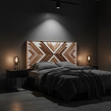 Postotto Masif Ahşap Mozaik Çift Kişilik Yatak Başlığı - 170x85 cm Beyaz & Doğal Ahşap
