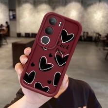 Ucuc Vivo Y19S 4G/Y19S Pro Uyumlu Darbeye Dayanıklı Kamera Korumalı Bordo Silikon Baskı Desenli Kılıf