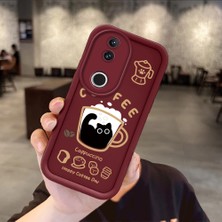 Ucuc Vivo V50 Uyumlu Darbeye Dayanıklı Kamera Korumalı Bordo Silikon Baskı Desenli Kılıf