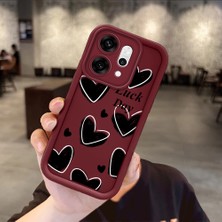 Ucuc Oppo RENO14 Pro Uyumlu Darbeye Dayanıklı Kamera Korumalı Bordo Silikon Baskı Desenli Kılıf