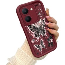Ucuc Vivo Y27 5G/Y27S Uyumlu Darbeye Dayanıklı Kamera Korumalı Bordo Silikon Baskı Desenli Kılıf