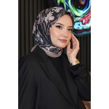 Afvente Zambak Çiçek Desen Siyah Soft Pamuk Eşarp