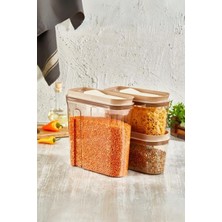 Nisar Store Lüks Erzak Saklama Kabı, Şeffaf Füme 3 'lü Set (4 Lt+2lt+2 Lt), Bakır