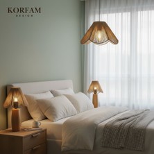 Hasır El Yapımı Bohem Asimetrik Şekilli Avize 2 Li Ahşap Ayaklı Rustik Abajur Set