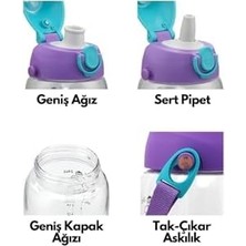 Nisar Store Küçük Boy 480ML Kılıflı Askılı Pipetli/pipetsiz Iki Ayrı Kapaklı Tritan Çocuk Matarası 6955482320230