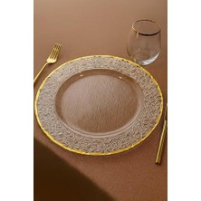 Berry Store Altın Detaylı Yuvarlak Cam Supla – 33 cm Servis ve Dekor Tabağı