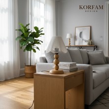 KorFam Rosalinda Abajur - Beyaz Hasır El Yapımı Bohem Asimetrik Şekilli Ahşap Ayaklı Rustik Abajur