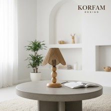 KorFam Rosalinda Abajur - Kahverengi Hasır El Yapımı Bohem Asimetrik Şekilli Ahşap Ayaklı Rustik Abajur