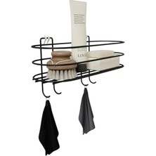 Berry Store Yapışkanlı Banyo Mutfak Düzenleyici Oval Düz Banyo Havluluk Rafı Sabunluk Mat Siyah Duş Askısı Raf (Kancalı Oval Raf)
