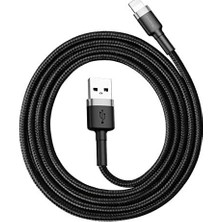 Berry Store Cafule Serisi, 2.4 A Usb-A & Lightning Şarj Kablosu & Data Aktarım Kablosu, 1 Metre, Gri - Siyah