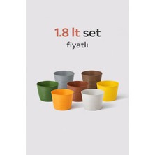 7 Adet Renkli Dekoratif Plastik Saksı Seti 1.8 Litre
