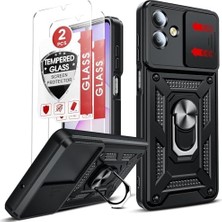 Nisar Store Galaxy A07 Kılıf – 2x Ekran Koruyucu Dahil, Kamera Kapağı, Mıknatıslı Standlı, Darbeye Dayanıklı Askeri Koruma, Siyah