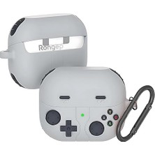 NY Home Galaxy Buds 3 Pro ve Buds 3 Için Figürlü Kulaklık Kılıfı Oyun Konsolu Görünümlü Darbe Emici Köşe Korumalı 360° Koruma Sağlayan Taşıma Askılı Silikon Koruyucu (Açık Gri)