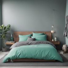 NY Home Lastikli Çarşaflı Nevresim Takımı Çift Kişilik (2 Adet Yastık Kılıflı) (Yeşil-Gri)