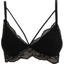 DeFacto Dantelli Triangle Bralet M Beden Siyah Kaplı Rahat Kumaşlı Kadın Sütyen R6569AZ22SP