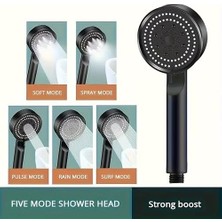 NY Home Siyah Duş Başlığı, El Duşu, Siyah Renk, 5 Kademe